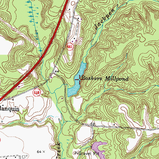 Topographic Map of Boshers Millpond, VA