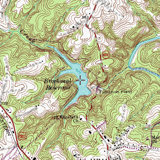 Topographic Map of Brookneal Reservoir, VA