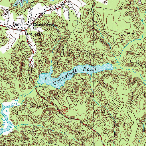 Topographic Map of Cranstons Pond, VA
