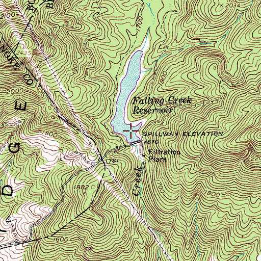 Topographic Map of Falling Creek Reservoir, VA
