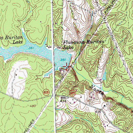 Topographic Map of Fluvanna Ruritan Lake, VA