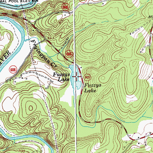 Topographic Map of Fuzzys Lake, VA