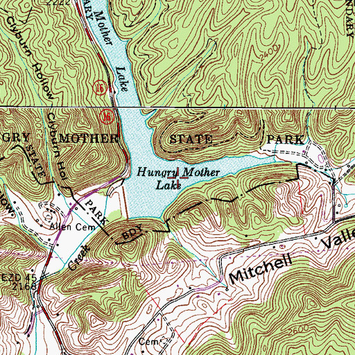 Topographic Map of Hungry Mother Lake, VA