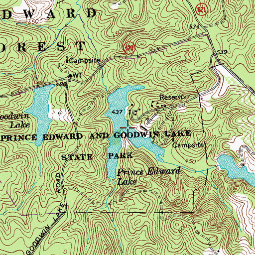 Topographic Map of Prince Edward Lake, VA