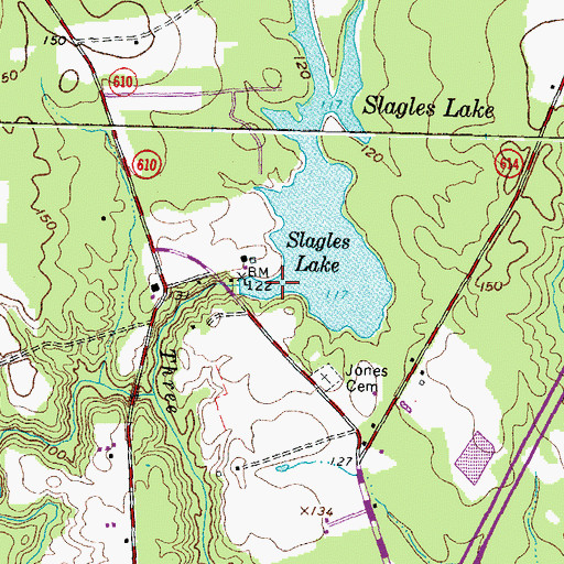 Topographic Map of Slagles Lake, VA