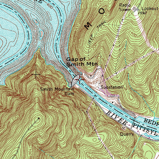 Topographic Map of Smith Mountain Dam, VA