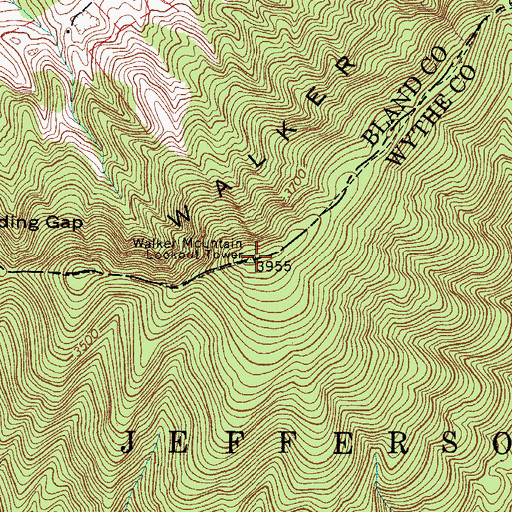 Topographic Map of Walker Mountain Lookout Tower, VA