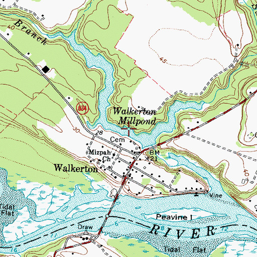 Topographic Map of Walkerton Millpond, VA