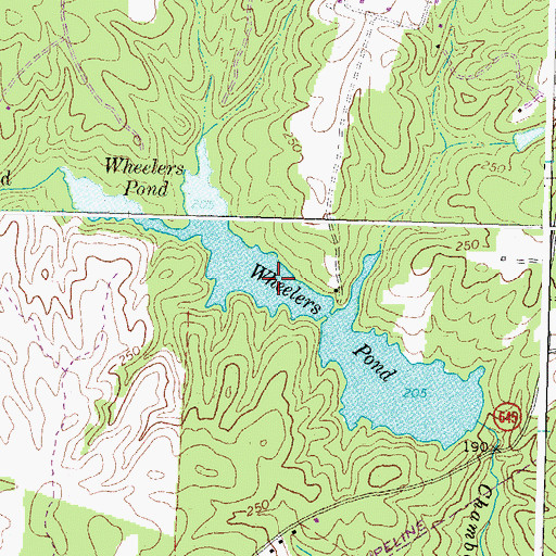 Topographic Map of Wheelers Pond, VA
