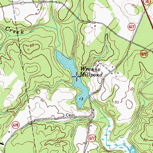 Topographic Map of Wrenns Millpond, VA