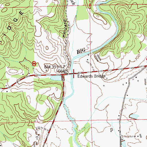 Topographic Map of Edwards Bridge, AL