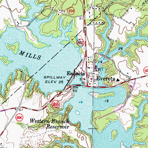 Topographic Map of Lake Burnt Mills, VA