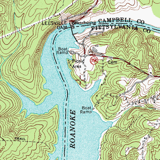 Topographic Map of Leesville Dam, VA