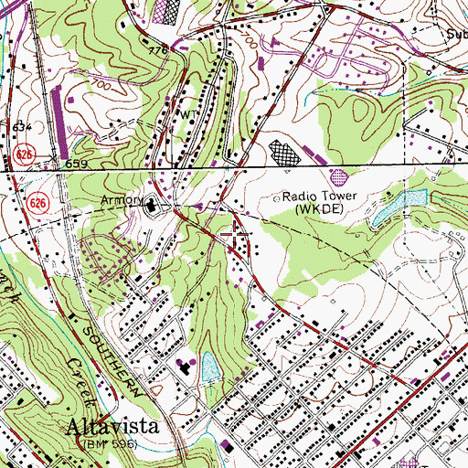 Topographic Map of WKDE-AM (Altavista), VA