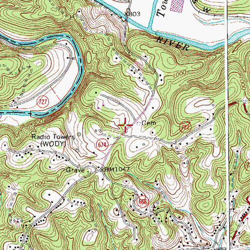 Topographic Map of WODY-AM (Bassett), VA