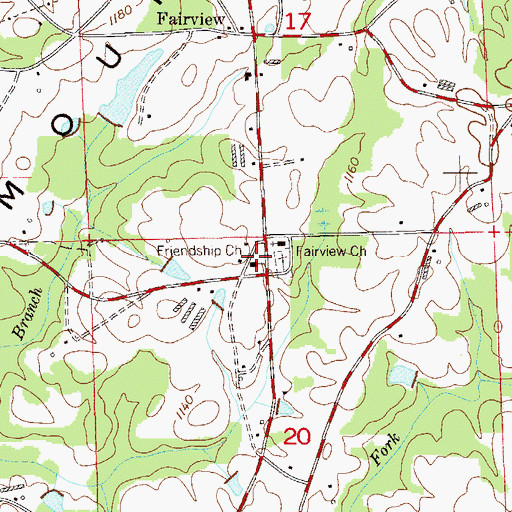 Topographic Map of Friendship Church, AL