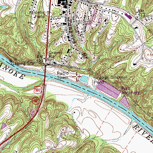 Topographic Map of WODI-AM (Brookneal), VA