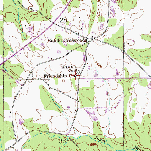 Topographic Map of Friendship Church, AL