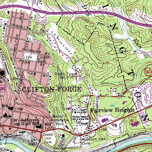 Topographic Map of WXCF-AM (Clifton Forge), VA