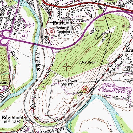 Topographic Map of WKEY-AM (Covington), VA