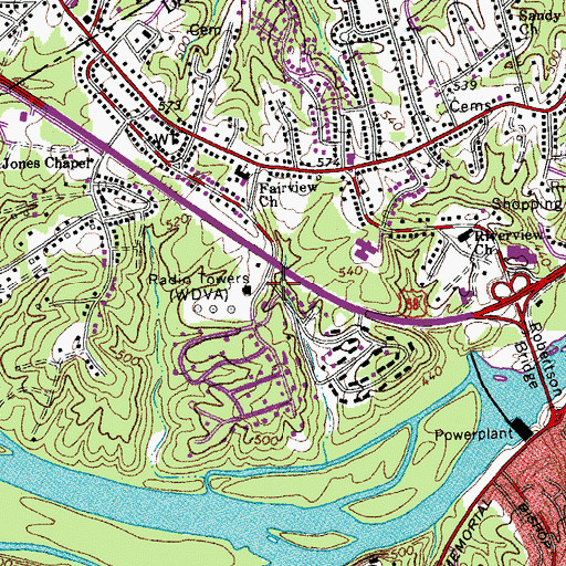 Topographic Map of WDVA-AM (Danville), VA