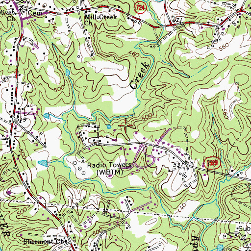 Topographic Map of WBTM-AM (Danville), VA