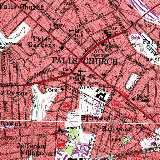 Topographic Map of WFAX-AM (Falls Church), VA