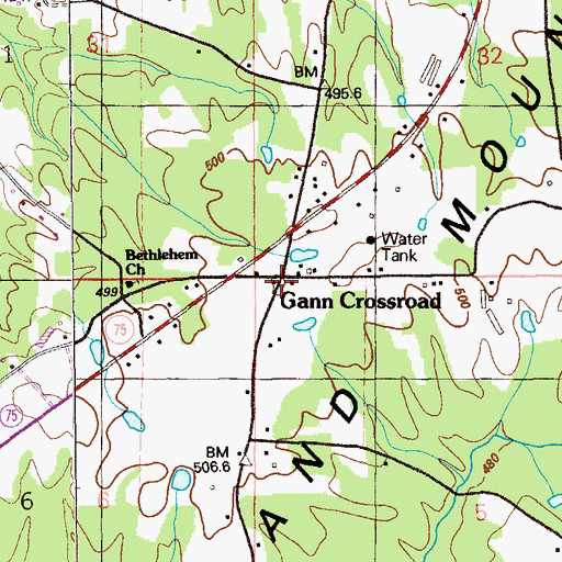 Topographic Map of Gann Crossroad, AL