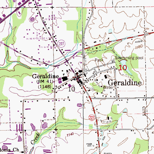 Topographic Map of Geraldine, AL