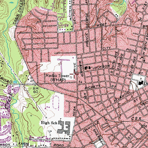 Topographic Map of WHAP-AM (Hopewell), VA