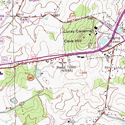 Topographic Map of WRAA-AM (Luray), VA