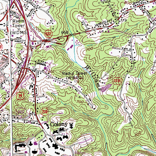 Topographic Map of WBRG-AM (Lynchburg), VA