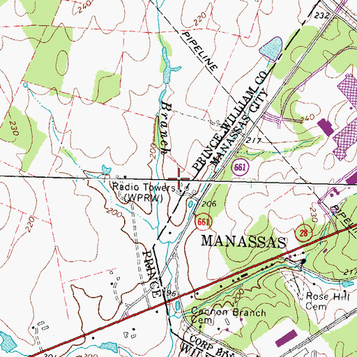 Topographic Map of WPRW-AM (Manassas), VA