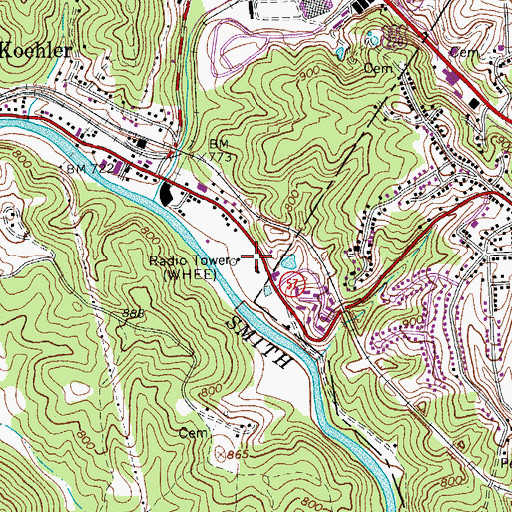 Topographic Map of WHEE-AM (Martinsville), VA