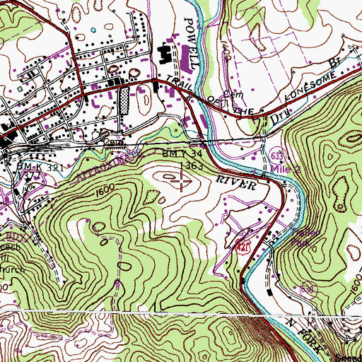 Topographic Map of WSWV-AM (Pennington Gap), VA