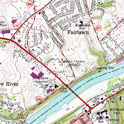 Topographic Map of WRAD-AM (Radford), VA