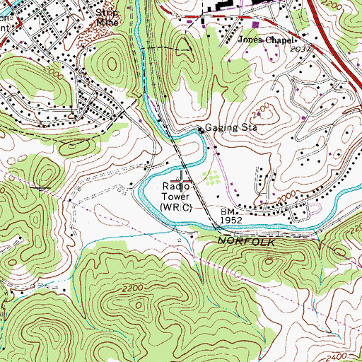 Topographic Map of WRIC-AM (Richlands), VA