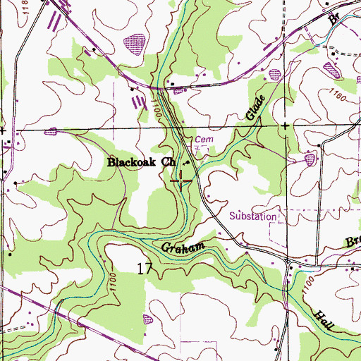 Topographic Map of Glade Branch, AL
