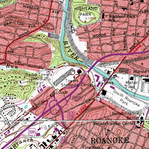 Topographic Map of WFIR-AM (Roanoke), VA