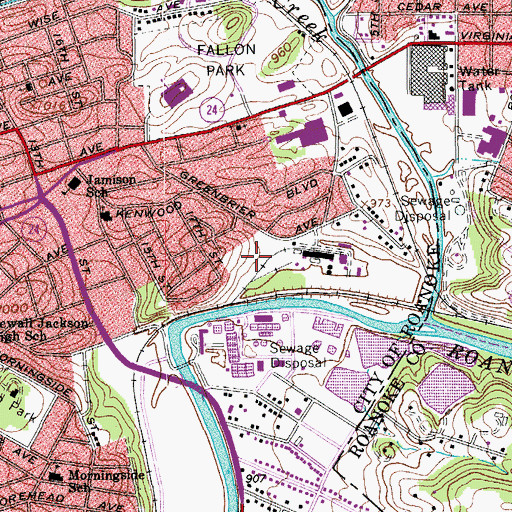 Topographic Map of WBNI-AM (Roanoke), VA
