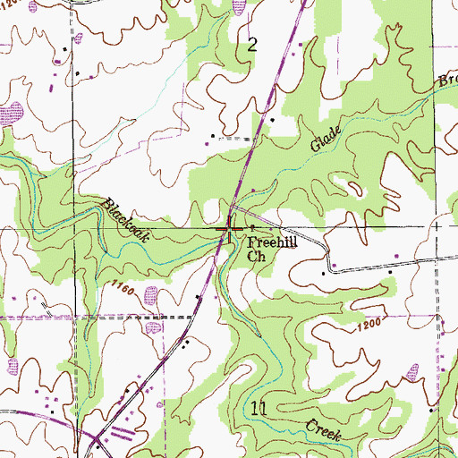Topographic Map of Glade Branch, AL