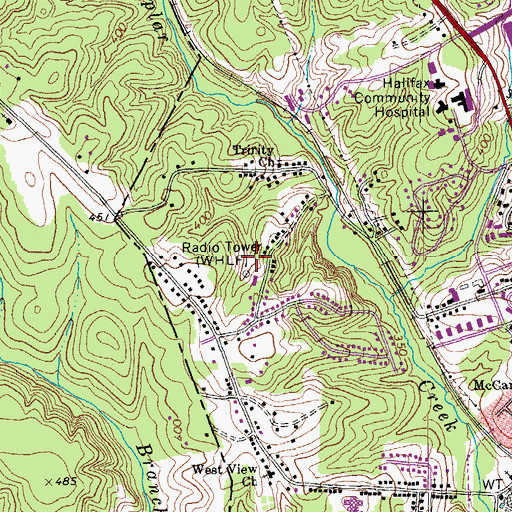 Topographic Map of WHLF-AM (South Boston), VA