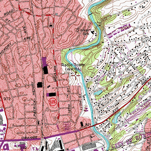 Topographic Map of WKBA-AM (Vinton), VA