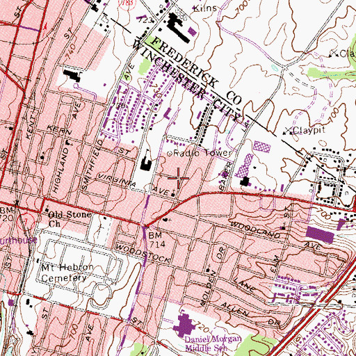 Topographic Map of WINC-AM (Winchester), VA