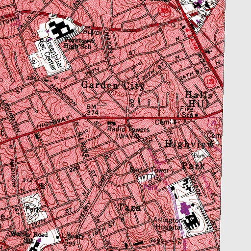 Topographic Map of WAVA-FM (Arlington), VA