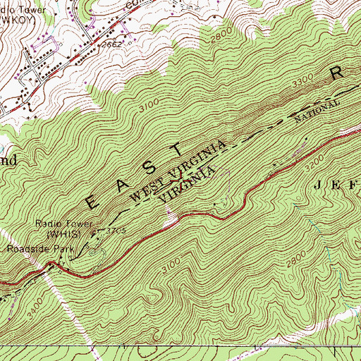 Topographic Map of WBDY-FM (Bluefield), VA