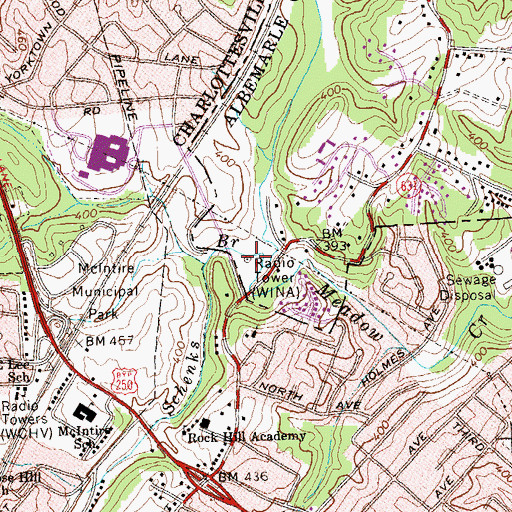 Topographic Map of WQMZ-FM (Charlottesville), VA