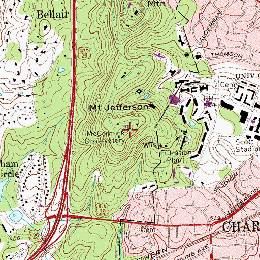 Topographic Map of WTJU-FM (Charlottesville), VA
