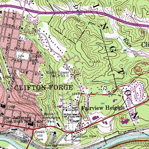 Topographic Map of WXCF-FM (Clifton Forge), VA