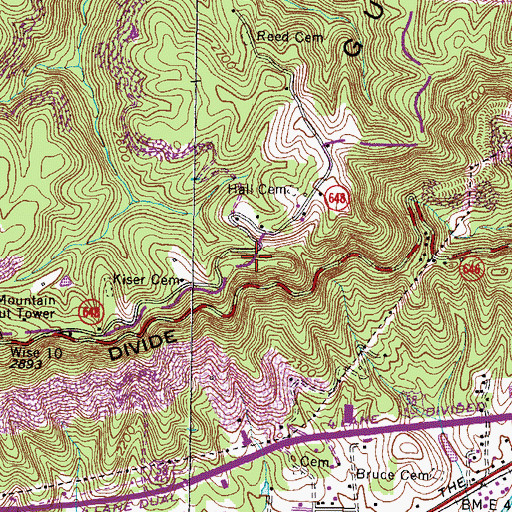 Topographic Map of WZQK-FM (Coeburn), VA